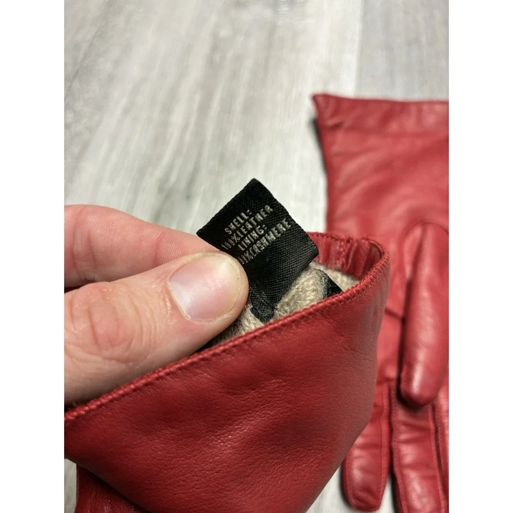 Vintage Coach Red Made In Italy  100% Leather Cashmere Lining Gloves Size 7